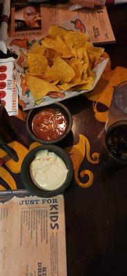 Chips, salsa and the white dip!