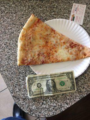 A slice with a 3" x 6" dollar bill for comparison.