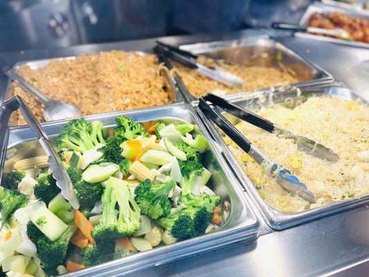 Stir fry vegetables, fried rice