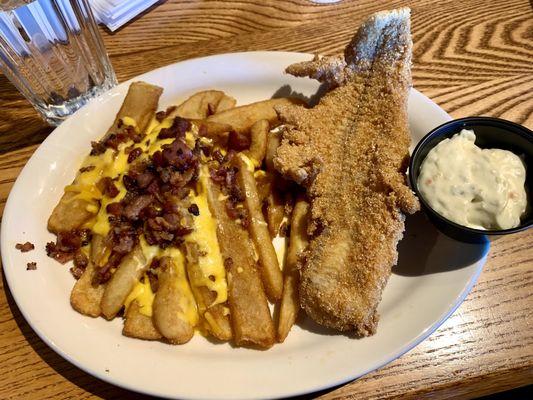 Fried White Fish with Tartar Sauce and Loaded Steak Fries