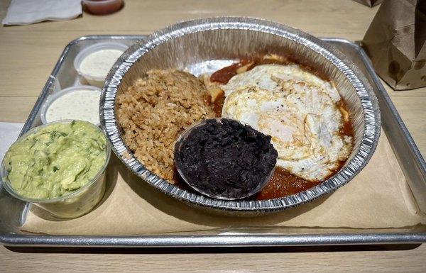 Egg Topped Tamale Plate with Black Beans & Side of Guacamole