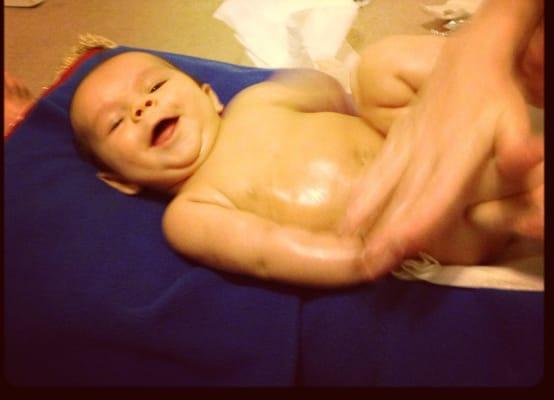 This is Sage. Find out why massaged babies are happy babies :)!