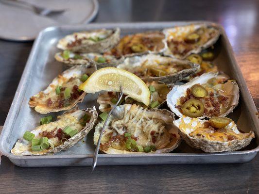 Chargrilled Oysters (Jalpeno Cheddar and Parmesan Garlic, both topped with Bacon)  super tasty but small.