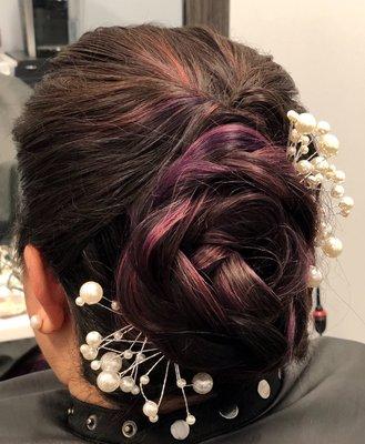 Bridal updo with pearl accents