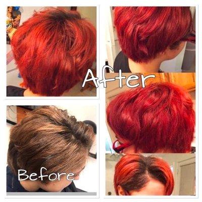 Hair before and after coloring by Chastity