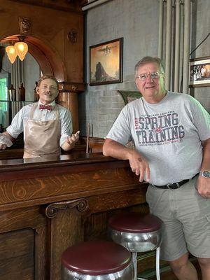 Hubby ordering a beer in a fun and realistic section of the RR museum