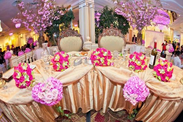 Lucy had taken the arrangements she made for the outdoor ceremony and decorated bride and groom table.