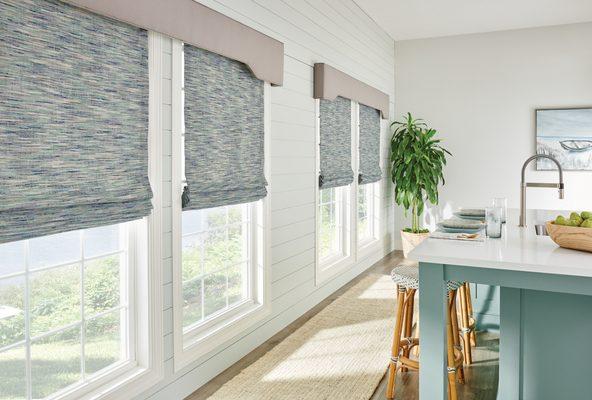 Roman shades in kitchen