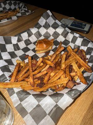 What was left of the burger and fries.