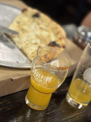 This is a Mango type beer it was great and of course Pizza Alfredo chicken style...