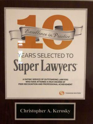 Immigration attorney Christopher Kerosky is recognized by "Super Lawyers" as top attorney in immigration law field, since 2010