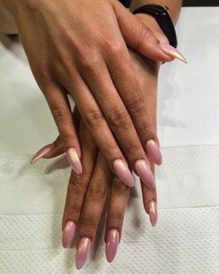 Pink chrome  acrylic stiletto nails