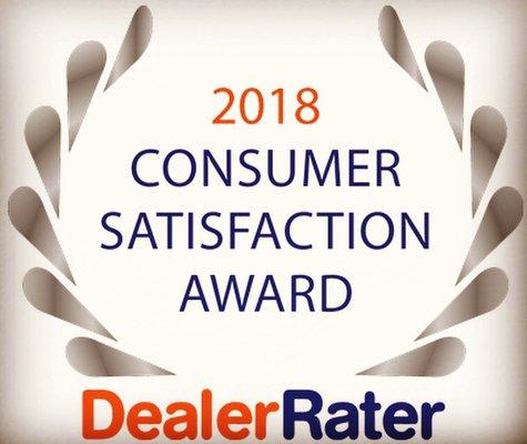 We're proud to be a DealerRater 2018 Consumer Satisfaction Award winner!