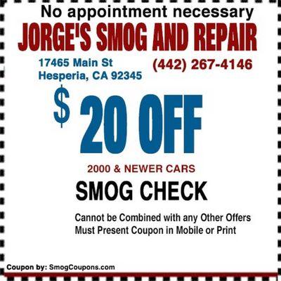 Smog Test $20 OFF