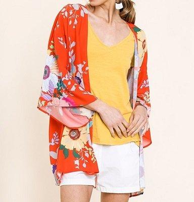 Floral Kimono in Tomato by Umgee