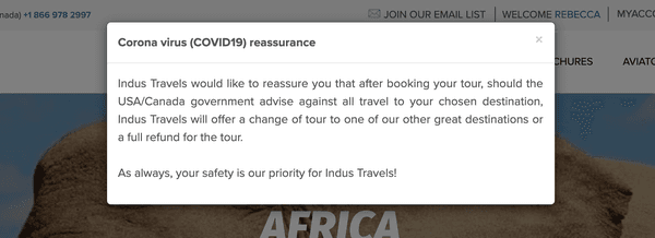 Messaging on Indus site before March 6, 2020.