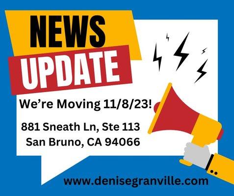 We are moving on November 8th!
So excited for our new State Farm Home located at 
881 Sneath Lane- Suite 113- San Bruno, CA 94066