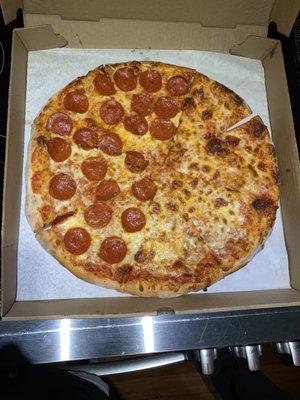 1/2 pepperoni 1/2 cheese