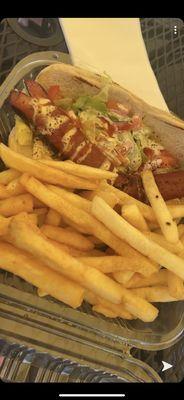 Hot dog with fries