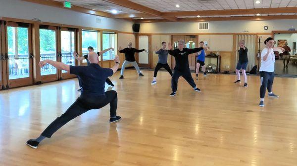 Warming up for Tai Chi practice.