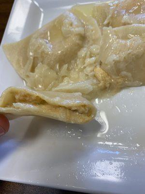 Inside buffalo chicken Pierogies