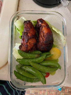 Chicken tenderloin, snap peas, romaine lettuce (all produce from Aldi)