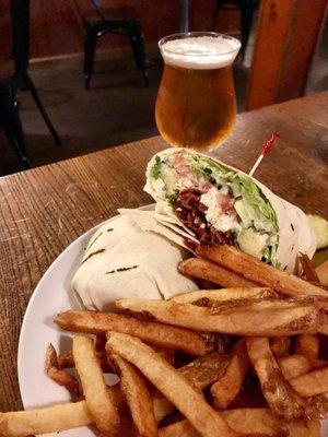 Union Jack's BLT Wrap with Avocado, Feta Cheese, cucumbers and - of course- BLT! Fresh-cut fries and excellent craft beers.