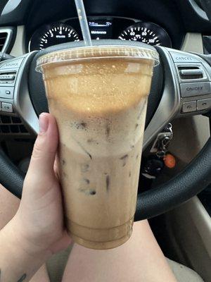 Large iced chai latte with oat milk