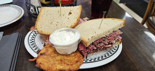 Pastrami sandwich with potato pancake