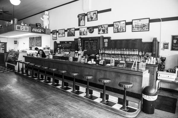 This is the classic soda bar. Pull up a stool and order a huckleberry milkshake.