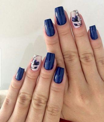 Blue nails with square shape