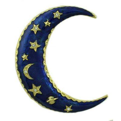 Blue enamel and crystal crescent moon pin