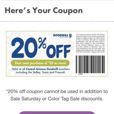 Sign up for coupons to emailed to you at goodwillaz.org