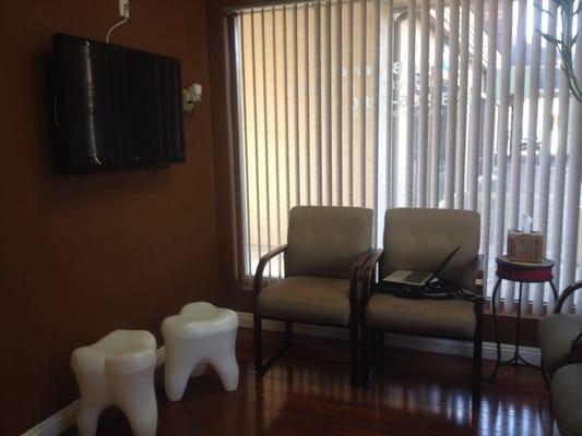 waiting room with tooth chairs/ foot rests