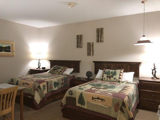 Room with 2 Double beds.  All rooms have microwave, mini-fridge, Keurig and full bath with hair dryer.