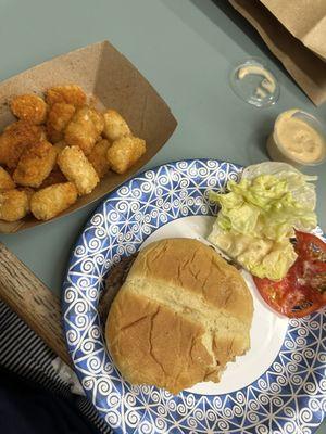 CAJUN TATER TOTS and CAJUN BURGER