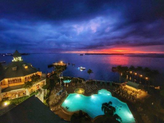 View from 5th floor overlooking the pool, Charley's Bar and the Sanibel Harbour.