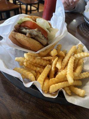 Bacon cheeseburger and fries