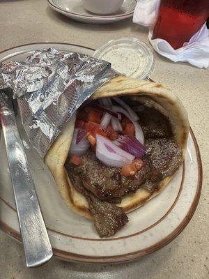 Gyro pita. My daughter disliked that the tomatoes were warm. They should have been cold, they were mushy.