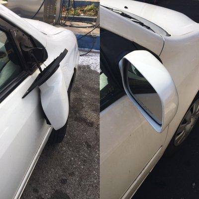 Before & After - was completely broken and mirror was cracked and shattered. After FMG, it was like it never happened.