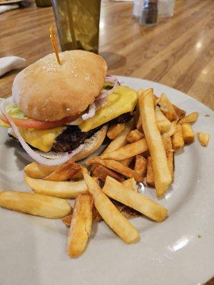 Cheeseburger and fries.