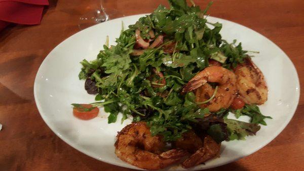 Plain ol greens salad with bbq shrimp