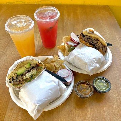 AGUAS FRESCAS (CRAF WATERS) - melon & watermelon TORTA MEXICANA +avocado TORTA MEXICANA