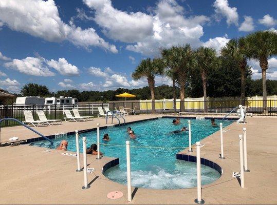 At the other end of the pool is a spa