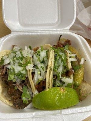 1 carnitas & 2 pastor tacos. Delicious!