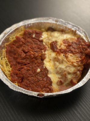 Chicken Parmigiana with pasta