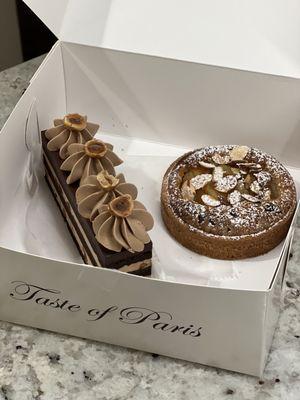 Hazelnut chocolate pastry and pear tart