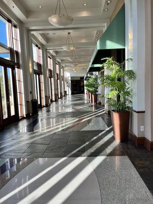 Beautiful hall ways inside the hotel leading from the front desk to the casino and restaurants