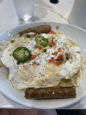 Chilaquiles Verde with sausage super yummy