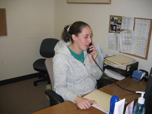 Kristy in the office